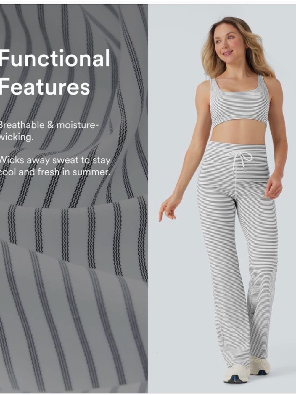 HALARA White & Gray Striped Slim Yoga Flare Lounge Pants NEW - Picture 4 of 9